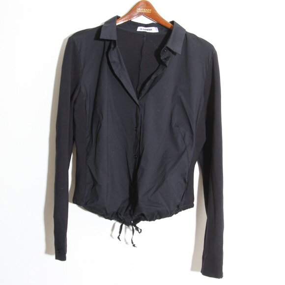 Jil Sander Black Button Up Drawstring Cinch Waist Shirt Mixed Media Size 44 - Picture 2 of 13